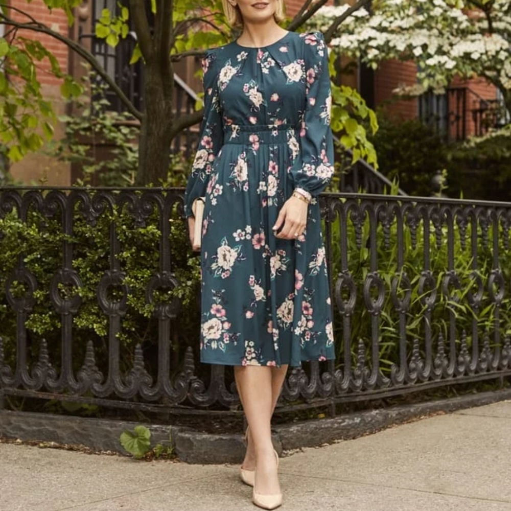 Eliza J Floral Print Long Sleeve Dress - Picture 1 of 8